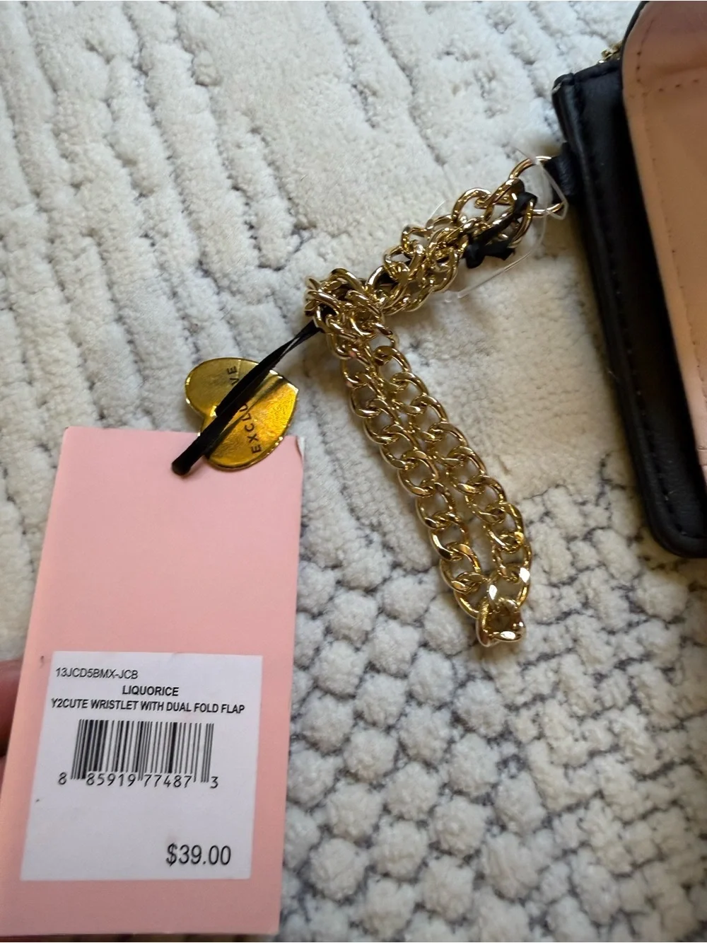 Juicy Couture Black Leather Card Wallet with Gold Plate